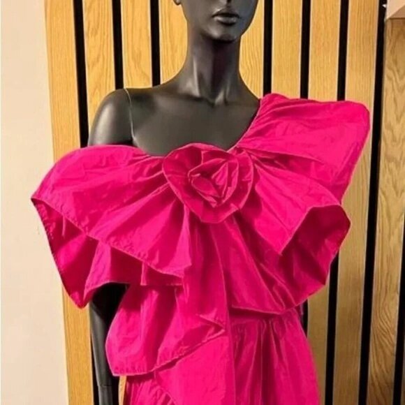 NWT Zara Fuchsia Rode Ruffled Asymetric Top | Size Small - Picture 6 of 7